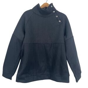 BTFBM Women Snap Front Pullover Quilted Sweatshirt Size XL Black Athleisure